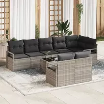 Lauko baldų komplektas Sofos komplektas su pagalve 9 pcs Šviesiai pilka poliratanas