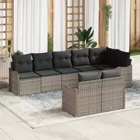 Lauko baldų komplektas Sodo Sofų Rinkinys su pagalve 8 pcs Pilka Poli ratanas