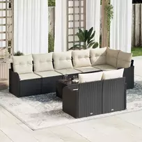 Lauko baldų komplektas Sodo Sofų Rinkinys su pagalve 9 pcs Juoda ir balta Poli ratanas