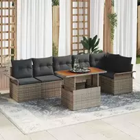 Lauko baldų komplektas Sodo Sofų Rinkinys su saugykla 7 pcs Pilka Poli ratanas