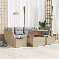 Lauko baldų komplektas Sodo Sofų Rinkinys su saugykla 7 pcs Smėlio Poli ratanas