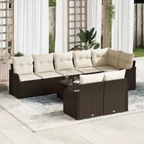 Lauko baldų komplektas Sodo Sofų Rinkinys su pagalve 9 pcs Ruda ir balta Poli ratanas