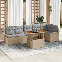 Sodo Sofų Rinkinys su saugykla 7 pcs Smėlio Poli ratanas