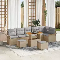 Lauko baldų komplektas Sodo Sofų Rinkinys su pagalve 9 pcs Smėlio poliratanas