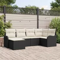 Lauko baldų komplektas Sodo Sofų Rinkinys su pagalve 6 pcs Juoda ir balta Poli ratanas