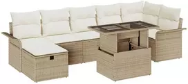 Lauko baldų komplektas Sodo Sofų Rinkinys su pagalve 8 pcs Smėlio Poli ratanas