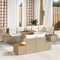 Lauko baldų komplektas Sodo Sofų Rinkinys su saugykla 9 pcs Smėlio Poli ratanas