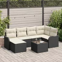 Lauko baldų komplektas Sodo Sofų Rinkinys su pagalve 7 pcs Juoda ir balta Poli ratanas