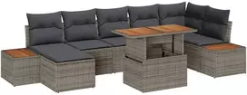 Lauko baldų komplektas Sodo Sofų Rinkinys su saugykla 8 pcs Pilka Poli ratanas