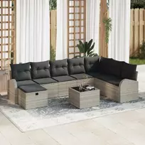 Lauko baldų komplektas Sodo Sofų Rinkinys su pagalve 9 pcs Šviesiai pilka Poli ratanas