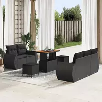 Sodo Sofų Rinkinys su pagalve 8 pcs Juoda poliratanas