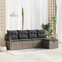Lauko baldų komplektas Sodo Sofų Rinkinys su pagalve 5 pcs Pilka Poli ratanas