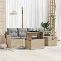Lauko baldų komplektas Sodo Sofų Rinkinys su pagalve 6 pcs Smėlio Poli ratanas