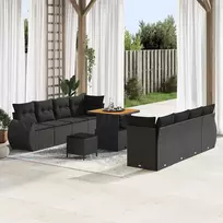 Lauko baldų komplektas Sodo Sofų Rinkinys su saugykla 11 pcs Juoda Poli ratanas