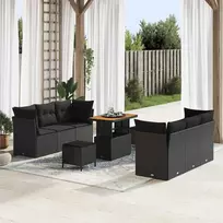 Lauko baldų komplektas Sodo Sofų Rinkinys su pagalve 9 pcs Juoda poliratanas