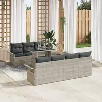 Lauko baldų komplektas Sodo Sofų Rinkinys su pagalve 8 pcs Šviesiai pilka Poli ratanas