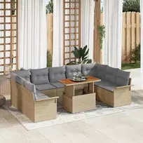 Lauko baldų komplektas Sodo Sofų Rinkinys su saugykla 10 pcs Smėlio Poli ratanas
