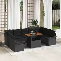 Lauko baldų komplektas Sodo Sofų Rinkinys su saugykla 10 pcs Juoda Poli ratanas