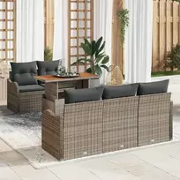 Lauko baldų komplektas Sodo Sofų Rinkinys su saugykla 6 pcs Pilka Poli ratanas