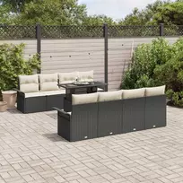 Lauko baldų komplektas Sodo Sofų Rinkinys su pagalve 9 pcs Juoda Poli ratanas