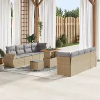 Lauko baldų komplektas Sodo Sofų Rinkinys su saugykla 11 pcs Smėlio Poli ratanas
