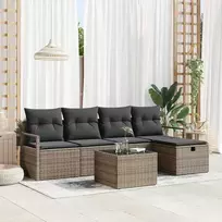 Lauko baldų komplektas Sodo Sofų Rinkinys su pagalve 6 pcs Pilka Poli ratanas