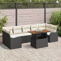 Lauko baldų komplektas Sodo Sofų Rinkinys su saugykla 8 pcs Juoda Poli ratanas