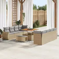Lauko baldų komplektas Sodo Sofų Rinkinys su saugykla 11 pcs Smėlio Poli ratanas
