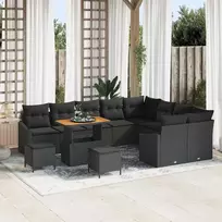 Lauko baldų komplektas Sodo Sofų Rinkinys su pagalve 12 pcs Juoda poliratanas
