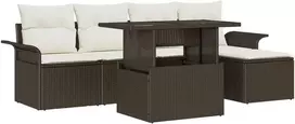 Lauko baldų komplektas Sodo Sofų Rinkinys su pagalve 6 pcs Ruda Poli ratanas