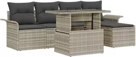 Lauko baldų komplektas Sodo Sofų Rinkinys su pagalve 6 pcs Šviesiai pilka Poli ratanas
