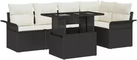 Lauko baldų komplektas Sodo Sofų Rinkinys su pagalve 6 pcs Juoda Poli ratanas
