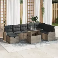 Lauko baldų komplektas Sodo Sofų Rinkinys su pagalve 9 pcs Pilka Poli ratanas
