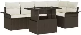 Lauko baldų komplektas Sodo Sofų Rinkinys su pagalve 6 pcs Ruda Poli ratanas