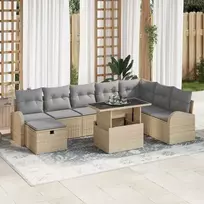 Lauko baldų komplektas Sodo Sofų Rinkinys su pagalve 9 pcs Smėlio Poli ratanas