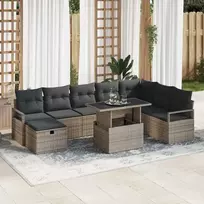 Lauko baldų komplektas Sodo Sofų Rinkinys su pagalve 9 pcs Pilka Poli ratanas