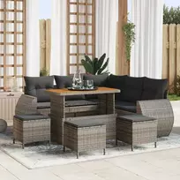 Lauko baldų komplektas Sodo Sofų Rinkinys 9 pcs Pilka poliratanas