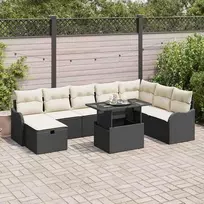 Lauko baldų komplektas Sodo Sofų Rinkinys su pagalve 9 pcs Juoda Poli ratanas