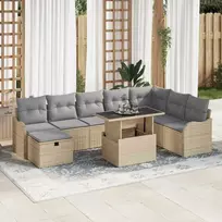 Lauko baldų komplektas Sodo Sofų Rinkinys su pagalve 9 pcs Smėlio Poli ratanas