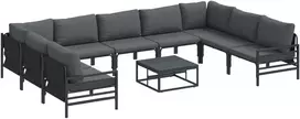 Sodo Sofų Rinkinys su pagalve 10 pcs Juoda Plienas
