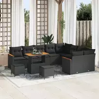 Lauko baldų komplektas Sodo Sofų Rinkinys 12 pcs Juoda poliratanas
