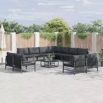 Sodo Sofų Rinkinys su pagalve 11 pcs Juoda Plienas