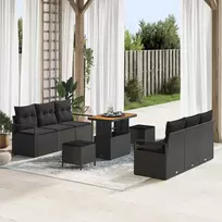 Lauko baldų komplektas Sodo Sofų Rinkinys su saugykla 9 pcs Juoda Poli ratanas