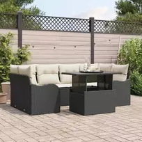 Sodo Sofų Rinkinys su pagalve 7 pcs Juoda Poli ratanas
