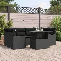 Sodo Sofų Rinkinys su pagalve 7 pcs Juoda Poli ratanas
