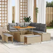 Lauko baldų komplektas Sodo Sofų Rinkinys su pagalve 8 pcs Smėlio Poli ratanas