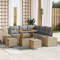 Lauko baldų komplektas Sodo Sofų Rinkinys su pagalve 8 pcs Smėlio Poli ratanas