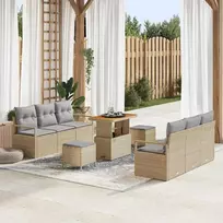Lauko baldų komplektas Sodo Sofų Rinkinys su pagalve 9 pcs Smėlio poliratanas