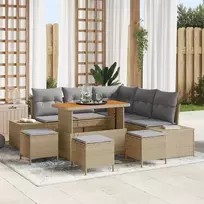 Lauko baldų komplektas Sodo Sofų Rinkinys su pagalve 9 pcs Smėlio Poli ratanas
