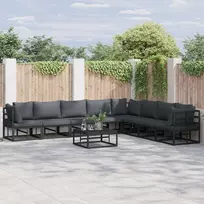 Sodo Sofų Rinkinys su pagalve 9 pcs Juoda Aliuminis